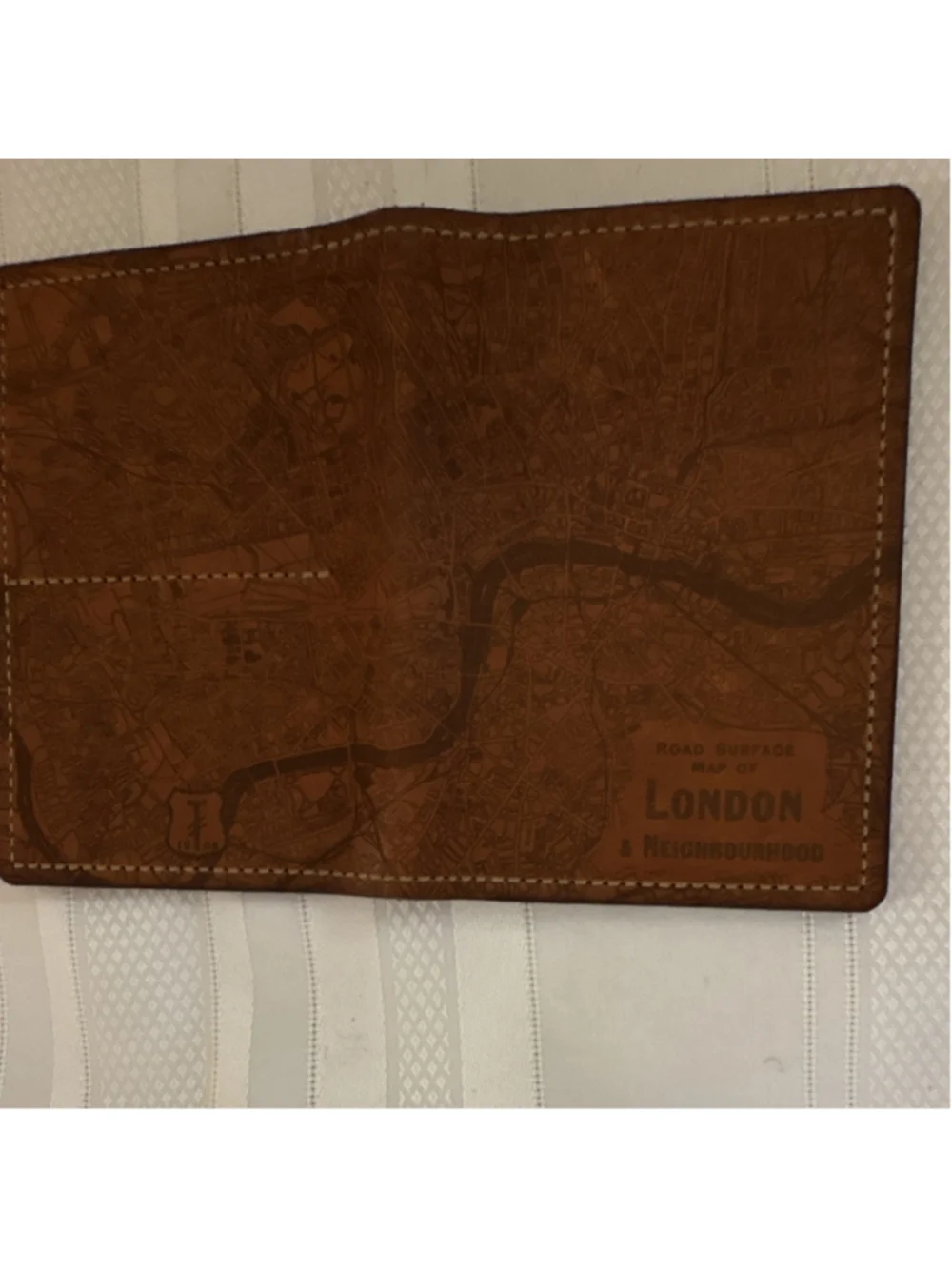 Leather Passport/ID Wallet Organizer with Card Slots, London Map Design, Brown - Picture 5 of 7